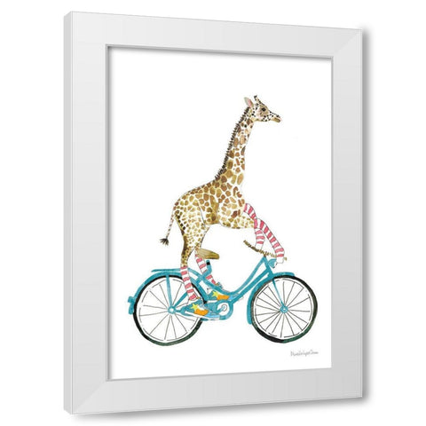 Giraffe Joy Ride I No Balloons White Modern Wood Framed Art Print by Charro, Mercedes Lopez
