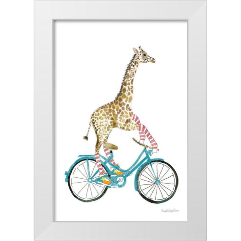 Giraffe Joy Ride I No Balloons White Modern Wood Framed Art Print by Charro, Mercedes Lopez