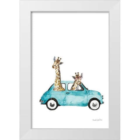 Giraffe Joy Ride III No Balloons White Modern Wood Framed Art Print by Charro, Mercedes Lopez