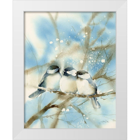 Three Chickadees White Modern Wood Framed Art Print by Pete, Katrina