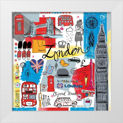Traveling London White Modern Wood Framed Art Print by Zaman, Farida