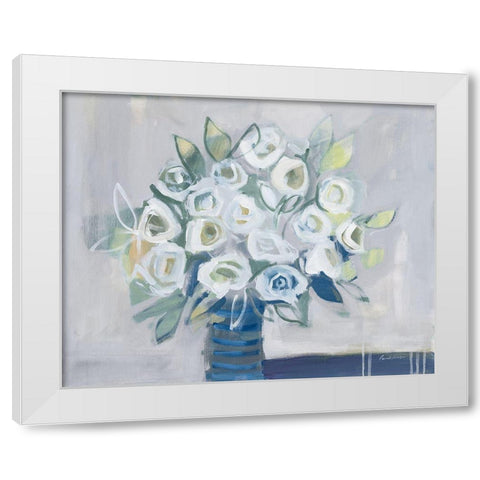 White Roses on Gray White Modern Wood Framed Art Print by Munger, Pamela