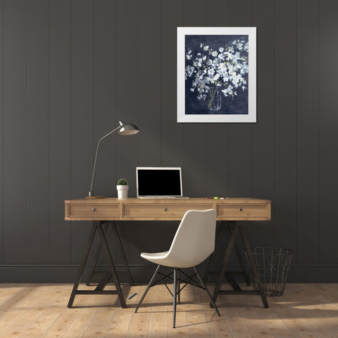 Fresh White Bouquet Indigo Crop White Modern Wood Framed Art Print by Nai, Danhui