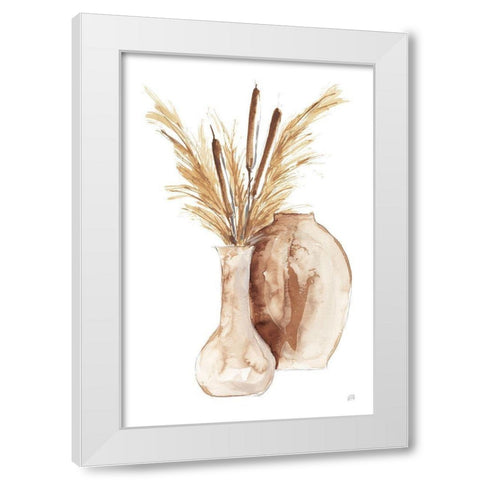 Earthy Vase Cattails White Modern Wood Framed Art Print by Paschke, Chris