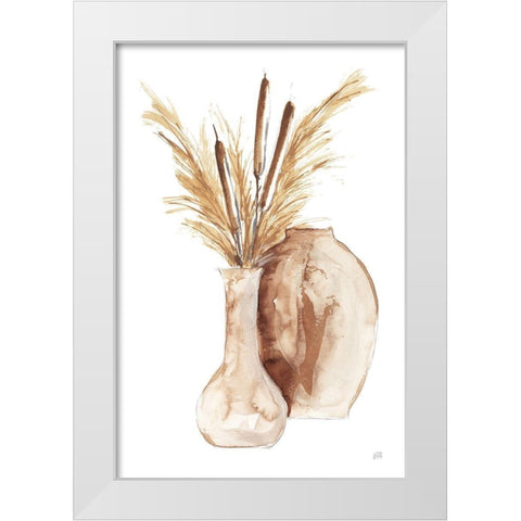 Earthy Vase Cattails White Modern Wood Framed Art Print by Paschke, Chris