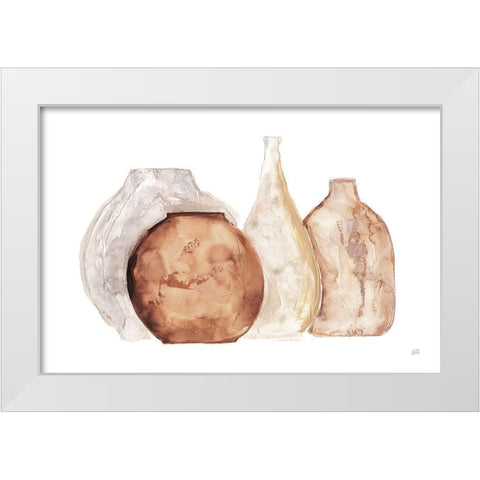 Earthy Neutral Vases IV White Modern Wood Framed Art Print by Paschke, Chris