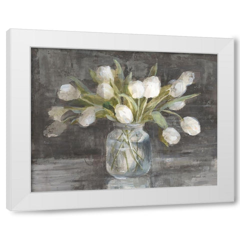 April Tulips White Modern Wood Framed Art Print by Nai, Danhui