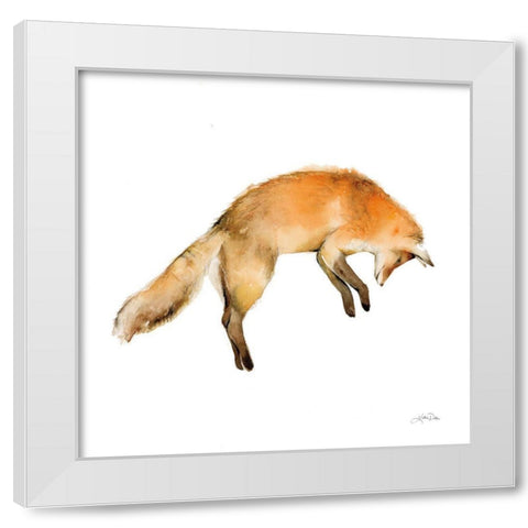 Jumping Fox on White White Modern Wood Framed Art Print by Pete, Katrina