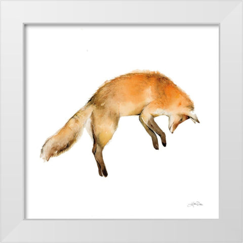 Jumping Fox on White White Modern Wood Framed Art Print by Pete, Katrina