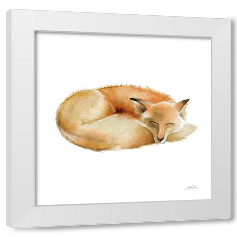 Sleeping Fox on White White Modern Wood Framed Art Print by Pete, Katrina