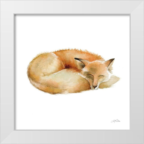 Sleeping Fox on White White Modern Wood Framed Art Print by Pete, Katrina
