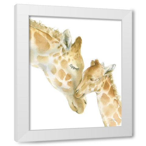 Giraffe Love on White White Modern Wood Framed Art Print by Pete, Katrina