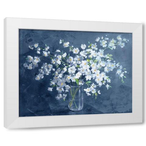Fresh White Bouquet Dark Blue White Modern Wood Framed Art Print by Nai, Danhui