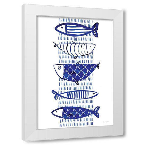Blue Fish II White Modern Wood Framed Art Print by Charro, Mercedes Lopez