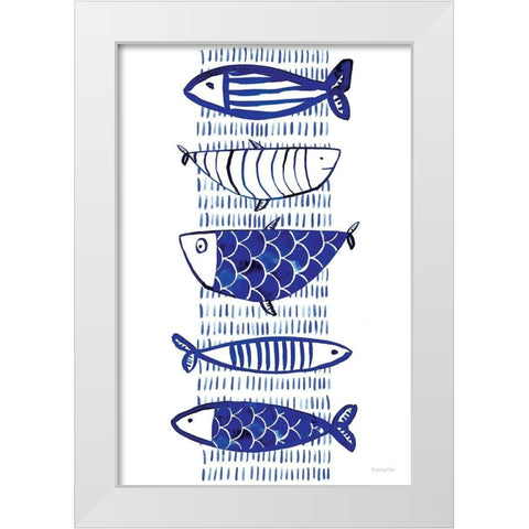 Blue Fish II White Modern Wood Framed Art Print by Charro, Mercedes Lopez