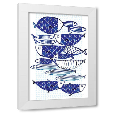 Blue Fish III White Modern Wood Framed Art Print by Charro, Mercedes Lopez