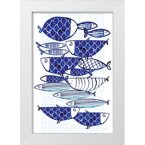 Blue Fish III White Modern Wood Framed Art Print by Charro, Mercedes Lopez