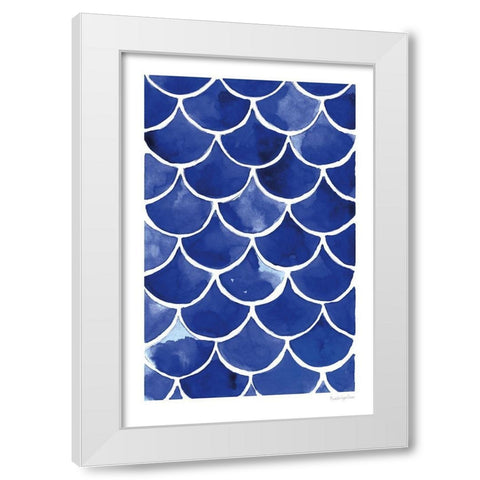 Blue Fish Waves White Modern Wood Framed Art Print by Charro, Mercedes Lopez