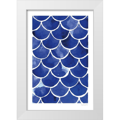 Blue Fish Waves White Modern Wood Framed Art Print by Charro, Mercedes Lopez