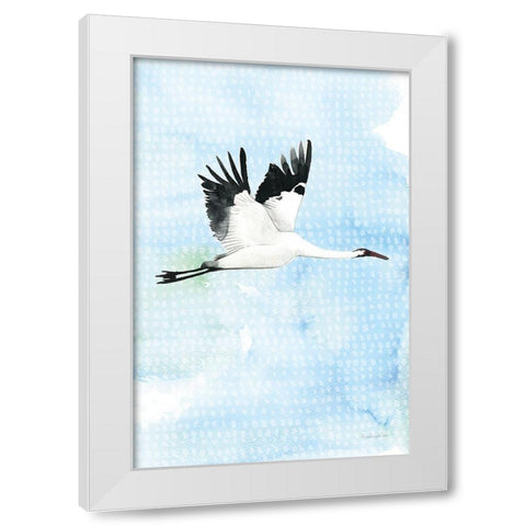 Crane in Flight I White Modern Wood Framed Art Print by Charro, Mercedes Lopez