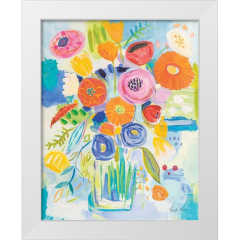 Spring Flowers White Modern Wood Framed Art Print by Zaman, Farida