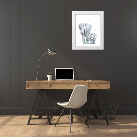 Mama Elephant White Modern Wood Framed Art Print by Pete, Katrina