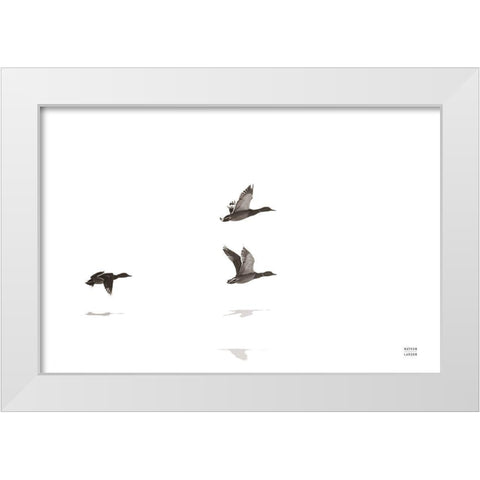 Three Departing White Modern Wood Framed Art Print by Larson, Nathan