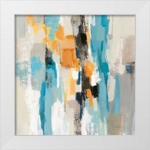 Steps on Sand I Aqua Sq White Modern Wood Framed Art Print by Vassileva, Silvia