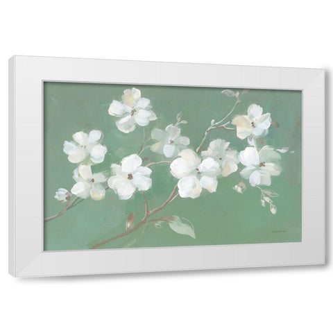 Blossoms on Sage White Modern Wood Framed Art Print by Nai, Danhui
