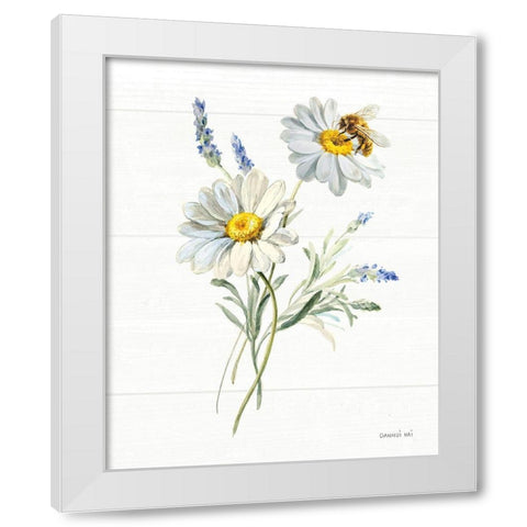 Bees and Blooms Flowers II White Modern Wood Framed Art Print by Nai, Danhui