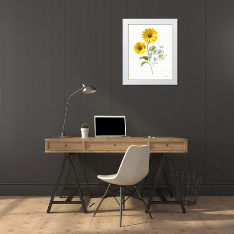 Bees and Blooms Flowers IV White Modern Wood Framed Art Print by Nai, Danhui
