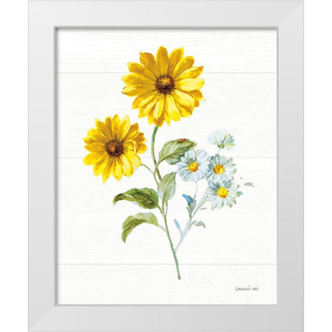 Bees and Blooms Flowers IV White Modern Wood Framed Art Print by Nai, Danhui