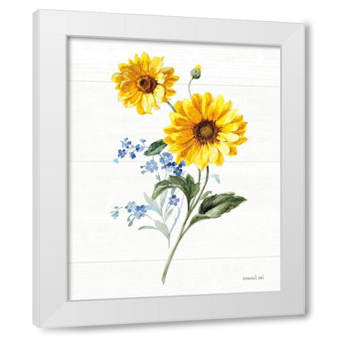 Bees and Blooms Flowers V White Modern Wood Framed Art Print by Nai, Danhui