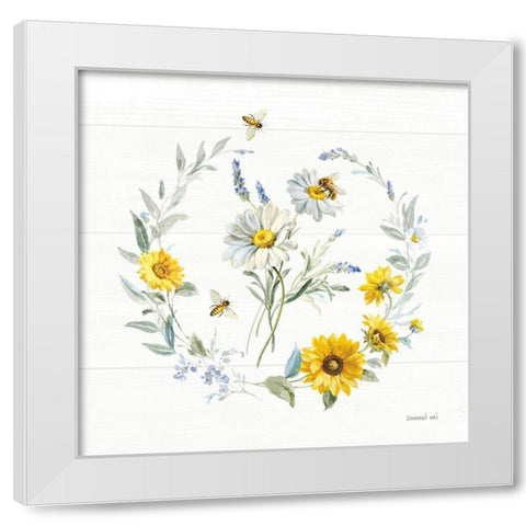 Bees and Blooms Flowers II with Wreath White Modern Wood Framed Art Print by Nai, Danhui