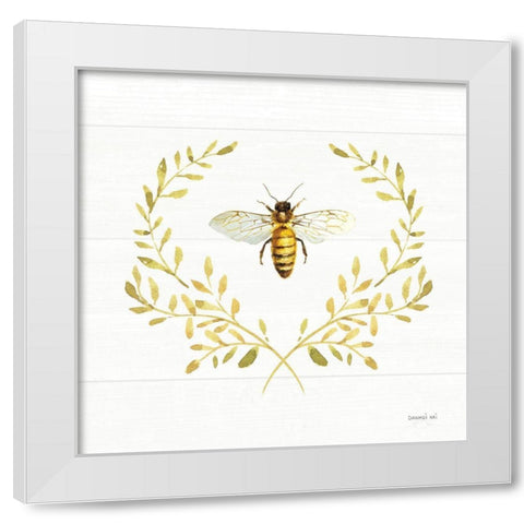 Bees and Blooms Bee Laurel White Modern Wood Framed Art Print by Nai, Danhui