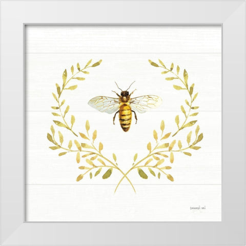 Bees and Blooms Bee Laurel White Modern Wood Framed Art Print by Nai, Danhui