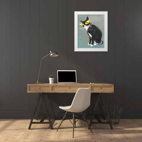 Black Kitty White Modern Wood Framed Art Print by Nai, Danhui