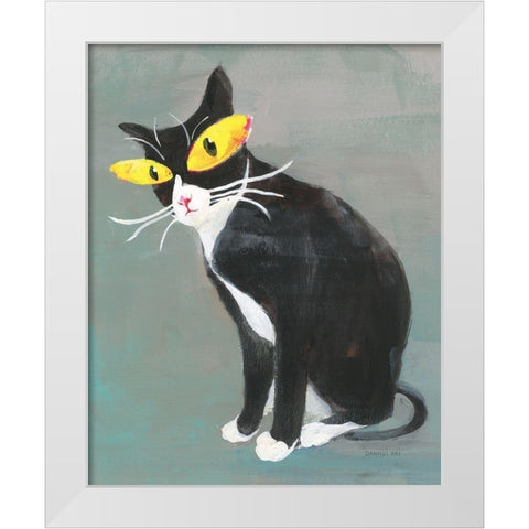 Black Kitty White Modern Wood Framed Art Print by Nai, Danhui