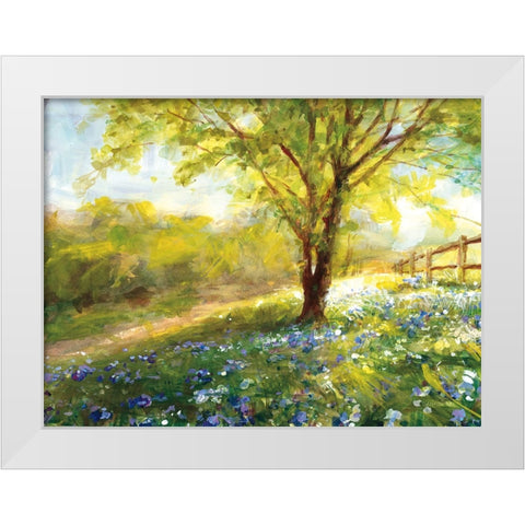 Field of Bluebells White Modern Wood Framed Art Print by Nai, Danhui