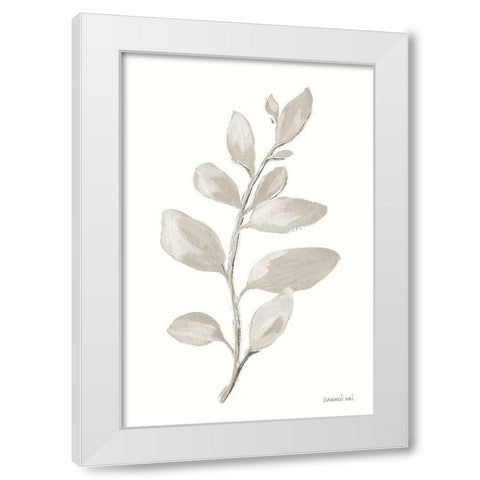 Gray Sage Leaves I on White White Modern Wood Framed Art Print by Nai, Danhui