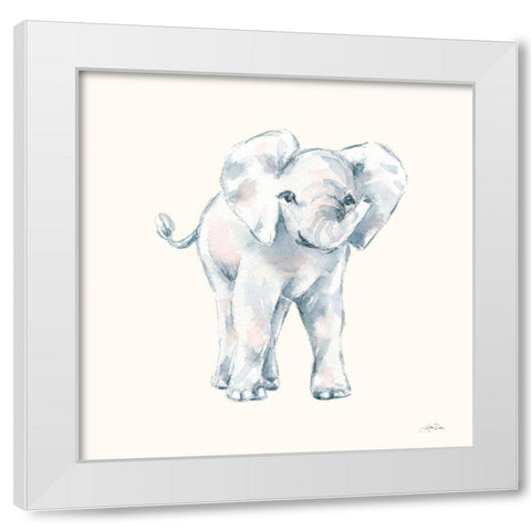 Baby Elephant on Cream White Modern Wood Framed Art Print by Pete, Katrina