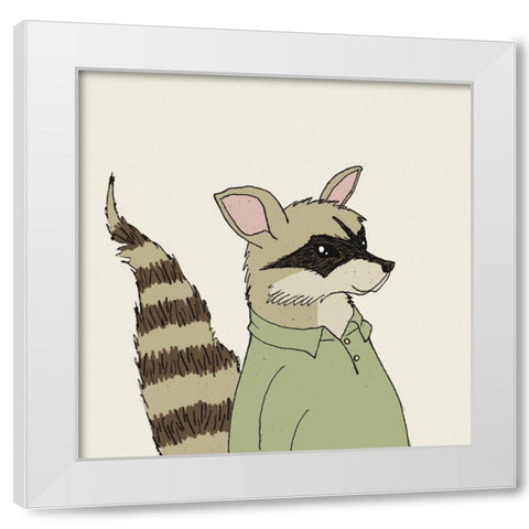 Raccoon on Cream White Modern Wood Framed Art Print by Wild Apple Portfolio