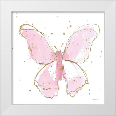Pink Gilded Butterflies II White Modern Wood Framed Art Print by Novak, Shirley