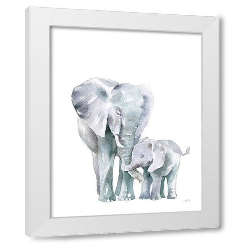 Mama Elephant on White White Modern Wood Framed Art Print by Pete, Katrina