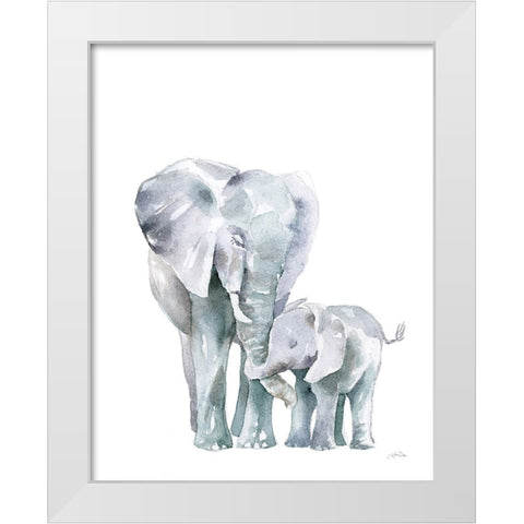Mama Elephant on White White Modern Wood Framed Art Print by Pete, Katrina