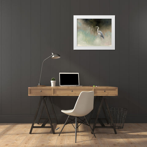 Peaceful Egret Teal White Modern Wood Framed Art Print by Purinton, Julia