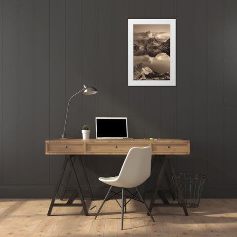 Sawtooth Lake Sepia White Modern Wood Framed Art Print by Majchrowicz, Alan