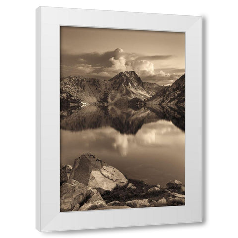Sawtooth Lake Sepia White Modern Wood Framed Art Print by Majchrowicz, Alan