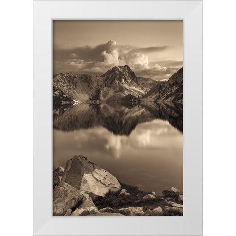 Sawtooth Lake Sepia White Modern Wood Framed Art Print by Majchrowicz, Alan
