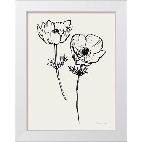 Ink Anemones I Black White Modern Wood Framed Art Print by Miller, Sara Zieve